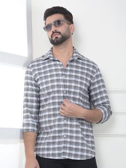 CRIMSOUNE CLUB - Men Grey Cotton Checks Shirt