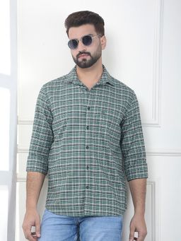 CRIMSOUNE CLUB - Men Green Cotton Checks Shirt