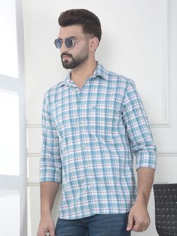 CRIMSOUNE CLUB - Men Blue Cotton Checks Shirt