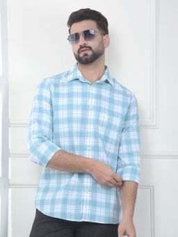 CRIMSOUNE CLUB - Men Blue Cotton Checks Shirt