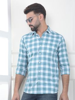CRIMSOUNE CLUB - Men Blue Cotton Checks Shirt