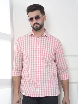 CRIMSOUNE CLUB - Men Pink Cotton Checks Shirt
