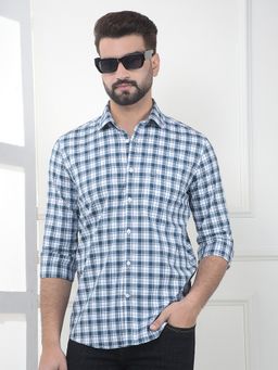 CRIMSOUNE CLUB - Men Blue Cotton Checks Shirt