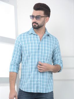 CRIMSOUNE CLUB - Men Blue Cotton Checks Shirt
