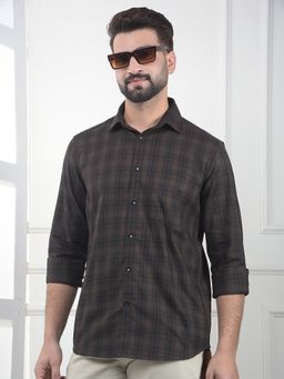 CRIMSOUNE CLUB - Men Brown Cotton Checks Shirt