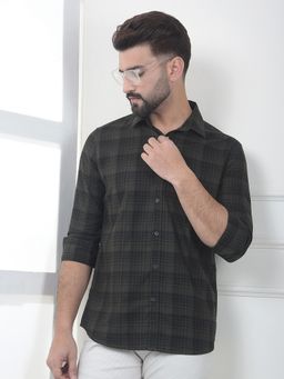 CRIMSOUNE CLUB - Men Green Cotton Checks Shirt