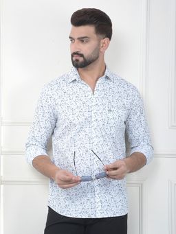 CRIMSOUNE CLUB - Men White Cotton Abstract Shirt
