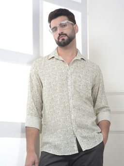 CRIMSOUNE CLUB - Men Olive Lyocell Blend Floral Shirt