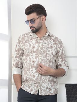 CRIMSOUNE CLUB - Men Brown Cotton Blend Floral Shirt