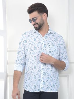 CRIMSOUNE CLUB - Men Blue Lyocell Blend Floral Shirt