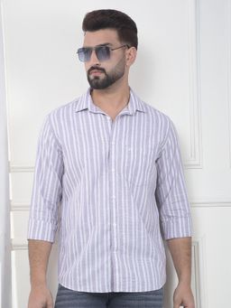CRIMSOUNE CLUB - Men Purple Cotton Stripes Shirt