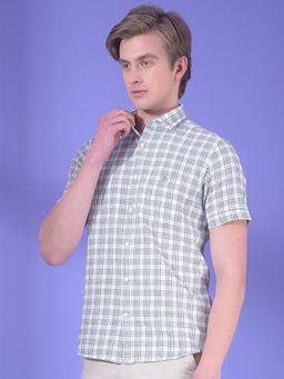 CRIMSOUNE CLUB - Men White Cotton Checks Shirt