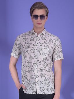 CRIMSOUNE CLUB - Men Beige Lyocell Blend Floral Shirt