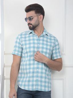 CRIMSOUNE CLUB - Men Green Cotton Checks Shirt