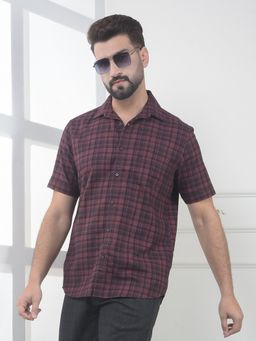 CRIMSOUNE CLUB - Men Maroon Cotton Checks Shirt