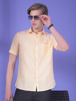 CRIMSOUNE CLUB - Men Yellow Lyocell Blend Solid Shirt