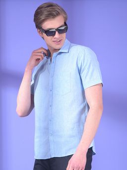 CRIMSOUNE CLUB - Men Blue Lyocell Blend Solid Shirt
