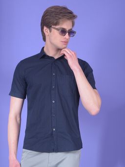 CRIMSOUNE CLUB - Men Blue Cotton Blend Stripes Shirt
