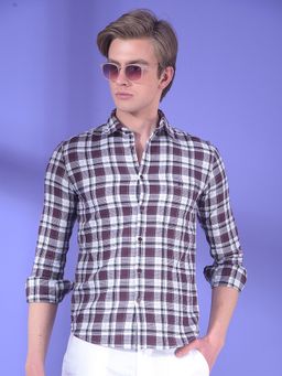CRIMSOUNE CLUB - Men Wine Cotton Checks Shirt