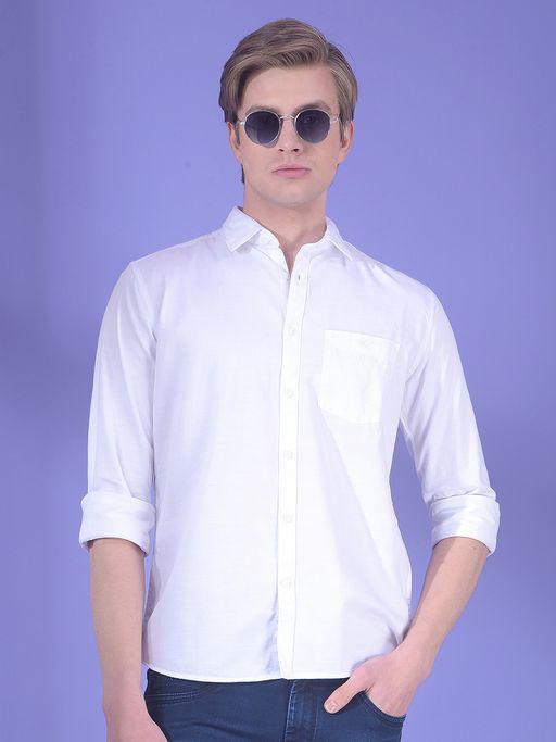 CRIMSOUNE CLUB Men White Cotton Blend Solid Shirt