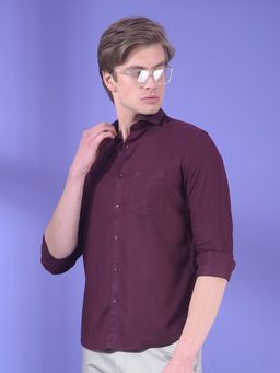 CRIMSOUNE CLUB - Men Wine Lyocell Blend Solid Shirt