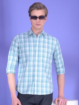 CRIMSOUNE CLUB - Men Blue Cotton Checks Shirt