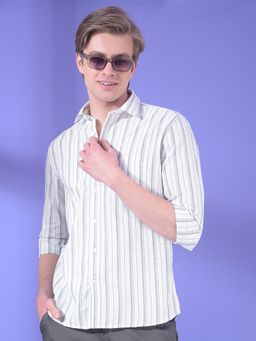 CRIMSOUNE CLUB - Men White Cotton Stripes Shirt