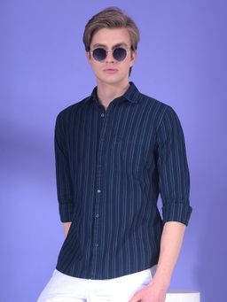 CRIMSOUNE CLUB - Men Blue Cotton Stripes Shirt