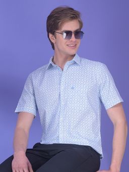 CRIMSOUNE CLUB - Men Blue Cotton Blend Geometric Shirt