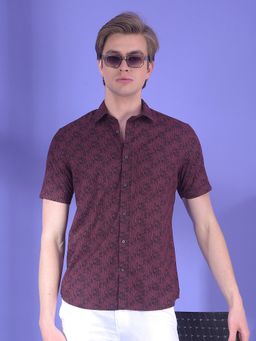 CRIMSOUNE CLUB - Men Wine Cotton Blend Floral Shirt