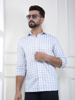 CRIMSOUNE CLUB - Men Grey Cotton Checks Shirt