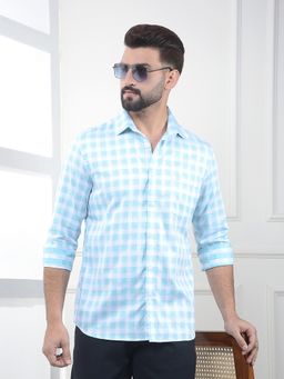 CRIMSOUNE CLUB - Men Blue Cotton Checks Shirt