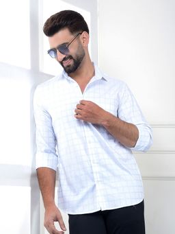 CRIMSOUNE CLUB - Men Blue Cotton Checks Shirt