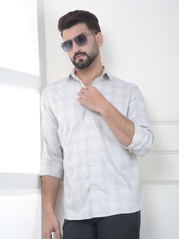 CRIMSOUNE CLUB - Men Beige Cotton Checks Shirt