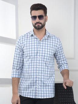 CRIMSOUNE CLUB - Men Blue Cotton Blend Checks Shirt