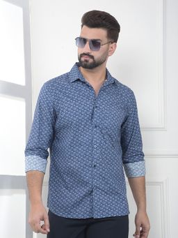 CRIMSOUNE CLUB - Men Blue Cotton Floral Shirt