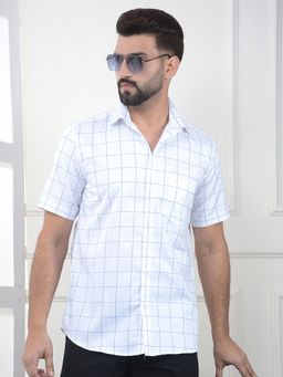 CRIMSOUNE CLUB - Men White Cotton Checks Shirt