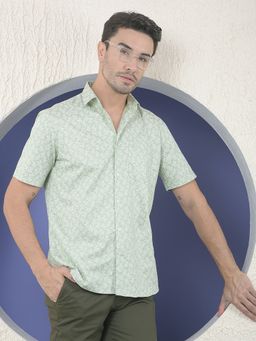 CRIMSOUNE CLUB - Men Green Cotton Floral Shirt