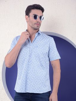 CRIMSOUNE CLUB - Men Blue Cotton Floral Shirt