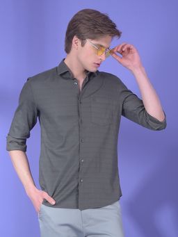 CRIMSOUNE CLUB - Men Olive Lyocell Blend Textured Shirt