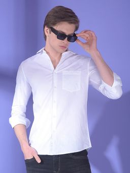 CRIMSOUNE CLUB - Men White Cotton Geometric Shirt