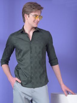 CRIMSOUNE CLUB - Men Green Cotton Geometric Shirt