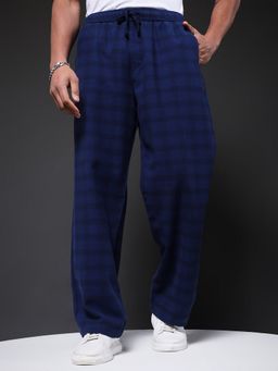 PRONK - Men Blue Checked Trackpant