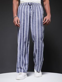 PRONK - Men Navy Blue Striped Trackpant