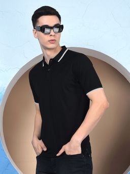 CRIMSOUNE CLUB - Men Black Polo Neck T-Shirt