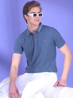 CRIMSOUNE CLUB - Men Blue Jacquard Polo T-Shirt
