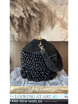 Fuchsia by Aashka Mehta - Black Embellished Velvet Sheet Clutch