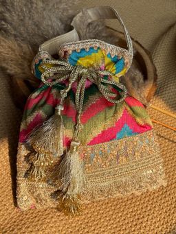 Fuchsia by Aashka Mehta - Gold Embroidered Silk Potli