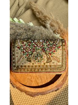 Fuchsia by Aashka Mehta - Gold Embellished Silk Clutch