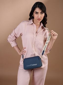 Juicy Couture - Navy Blue Solid Pu Slingbag with Detachable Strap